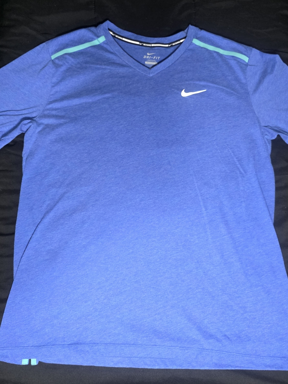 Nike Men’s Royal Blue V-Neck Dri-FIT Performance Tee with Aqua Accents